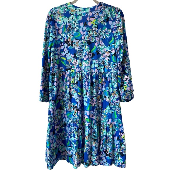 Lilly Pulitzer Alaina 3/4 Sleeve Tiered Swing Dress Blue Grotto Twilight Tropics - Picture 14 of 15